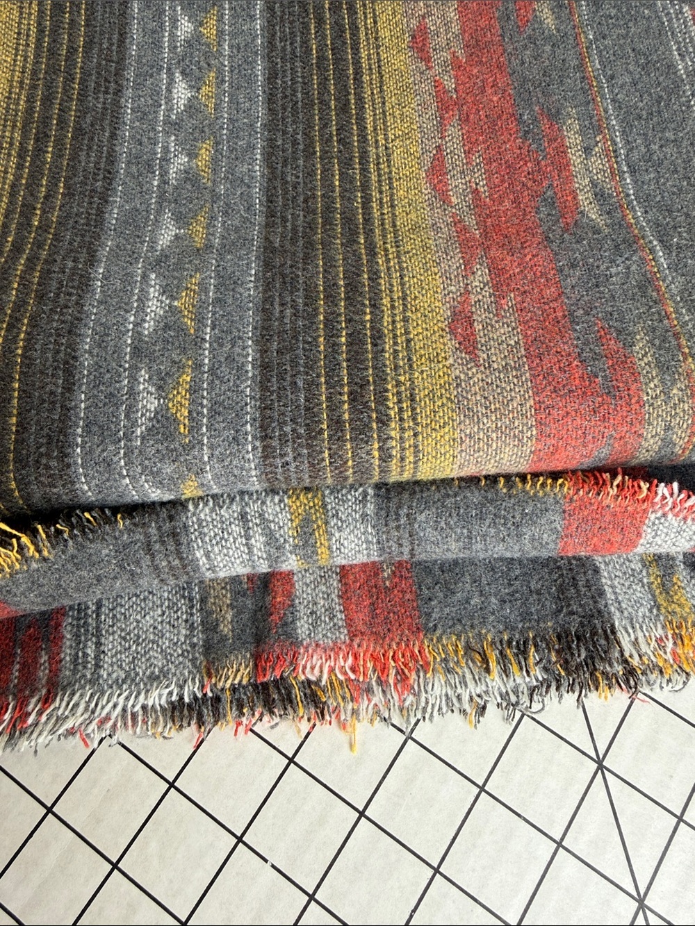 Vintage Wool Southwest Stripe Blanket Fabric 1⅝ Yards x 90” Charcoal Rust Gold